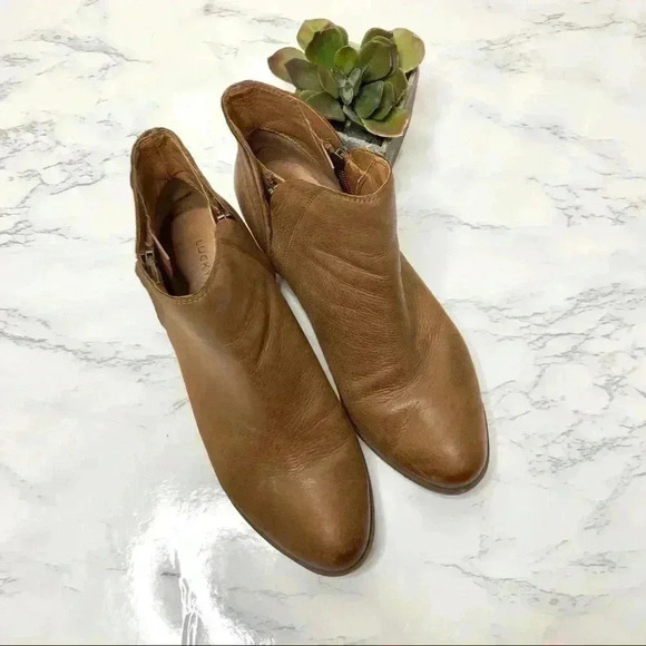 Lucky Brand leather double zip booties, camel - Picture 2 of 8